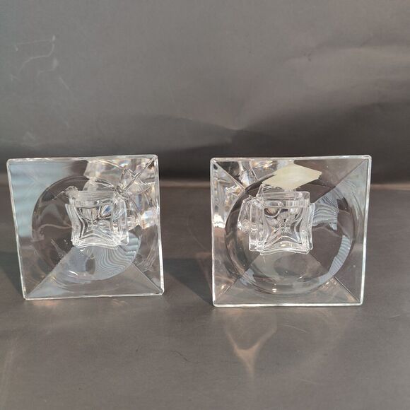 Shannon 24% Lead Crystal Candlestick Holders Square Pedestal Set of 2 Pair - Picture 5 of 7
